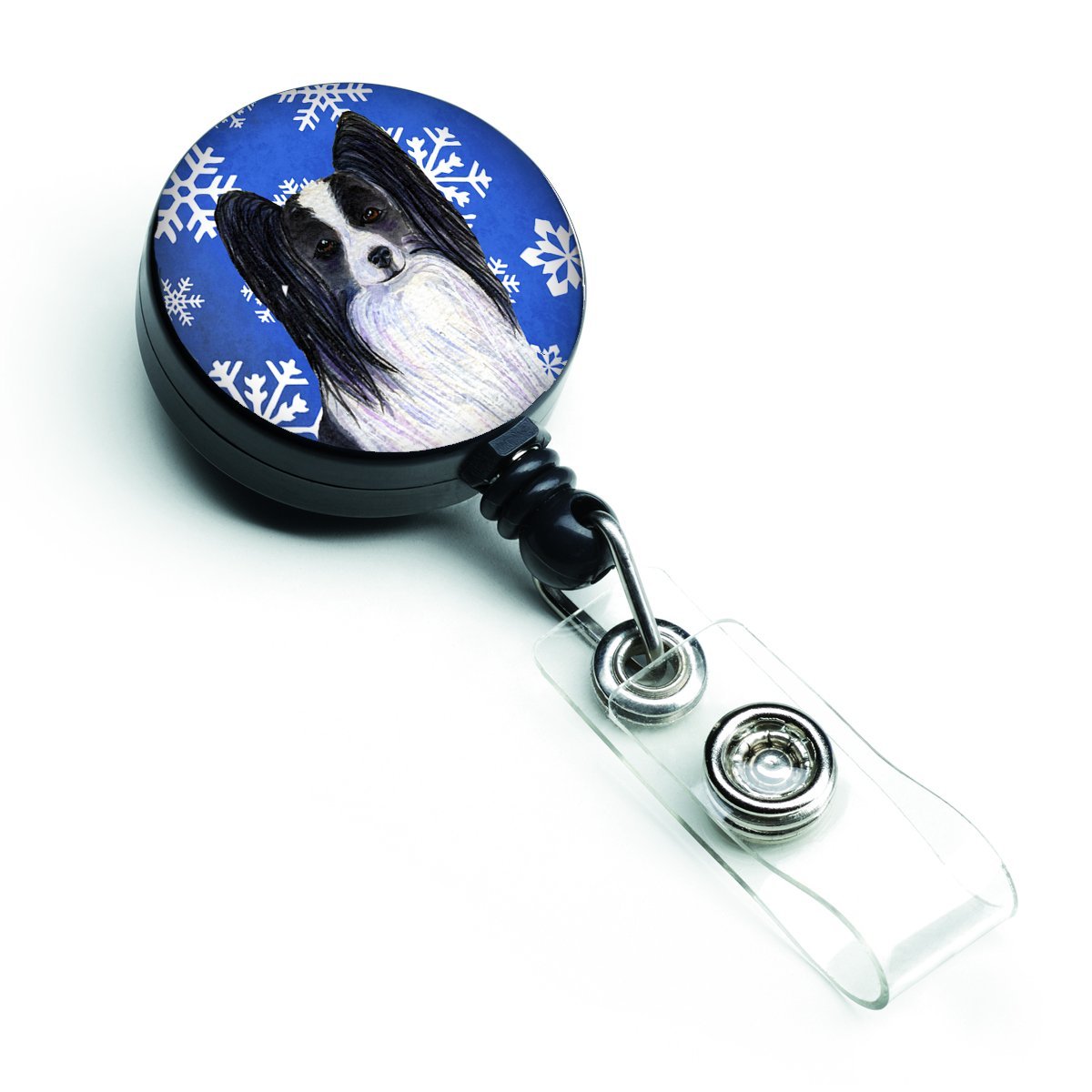 Papillon Winter Snowflakes Holiday Retractable Badge Reel