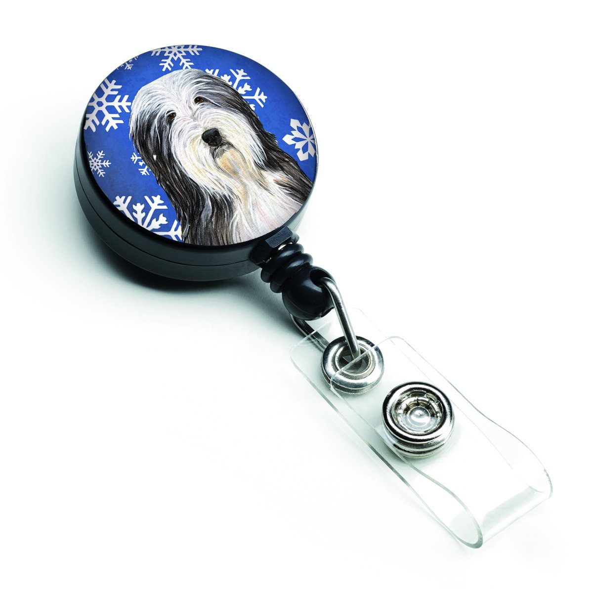 Bearded Collie Winter Snowflakes Holiday Retractable Badge Reel