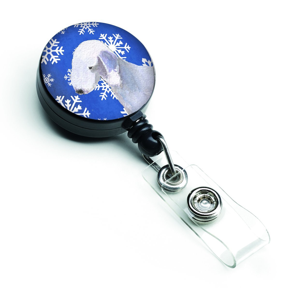 Bedlington Terrier Winter Snowflakes Holiday Retractable Badge Reel