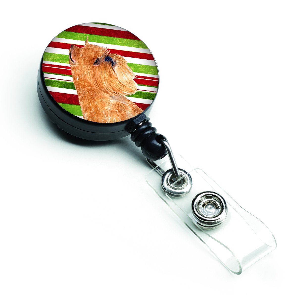 Brussels Griffon Candy Cane Holiday Christmas Retractable Badge Reel