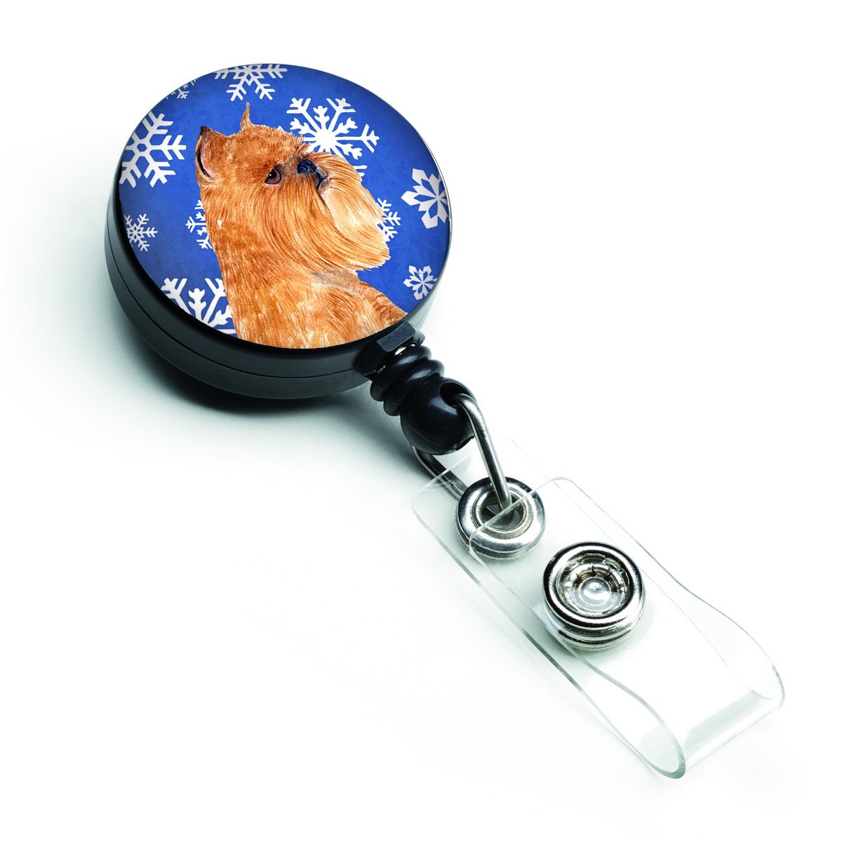 Brussels Griffon Winter Snowflakes Holiday Retractable Badge Reel