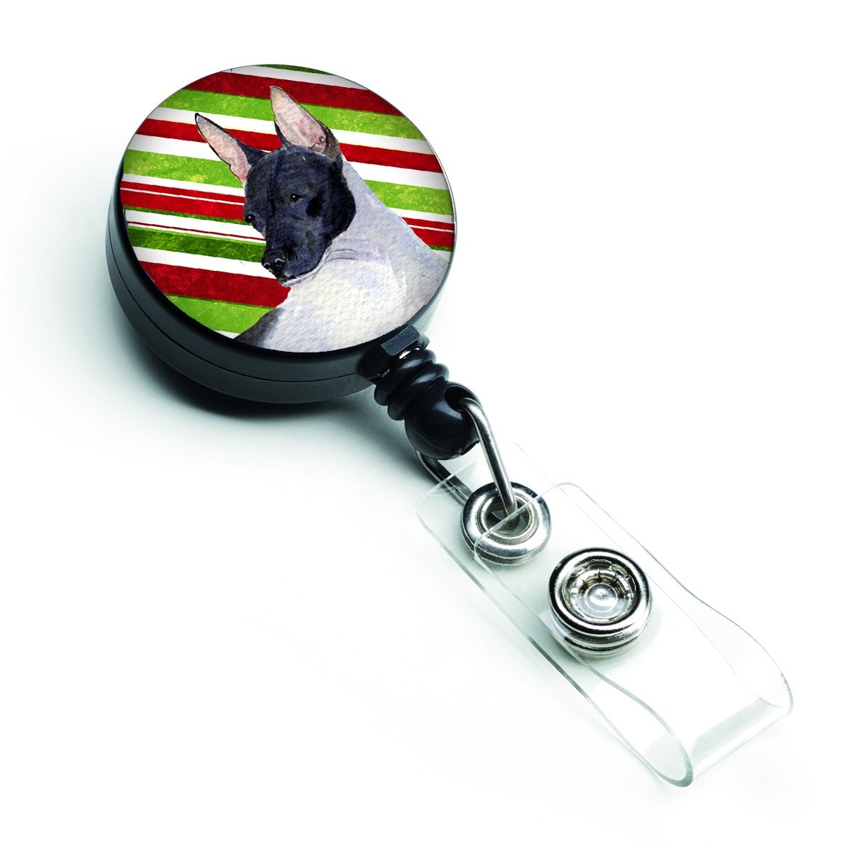 Rat Terrier Candy Cane Holiday Christmas Retractable Badge Reel