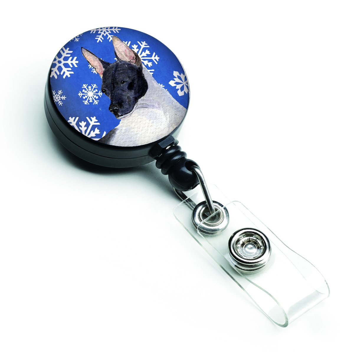 Rat Terrier Winter Snowflakes Holiday Retractable Badge Reel
