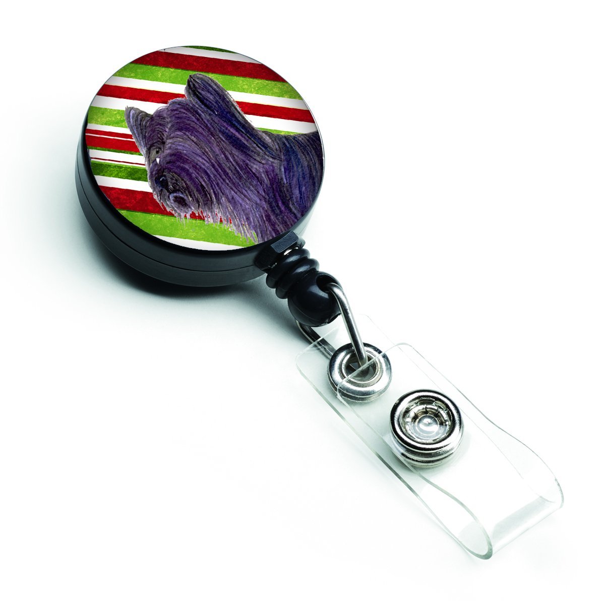 Skye Terrier Candy Cane Holiday Christmas Retractable Badge Reel