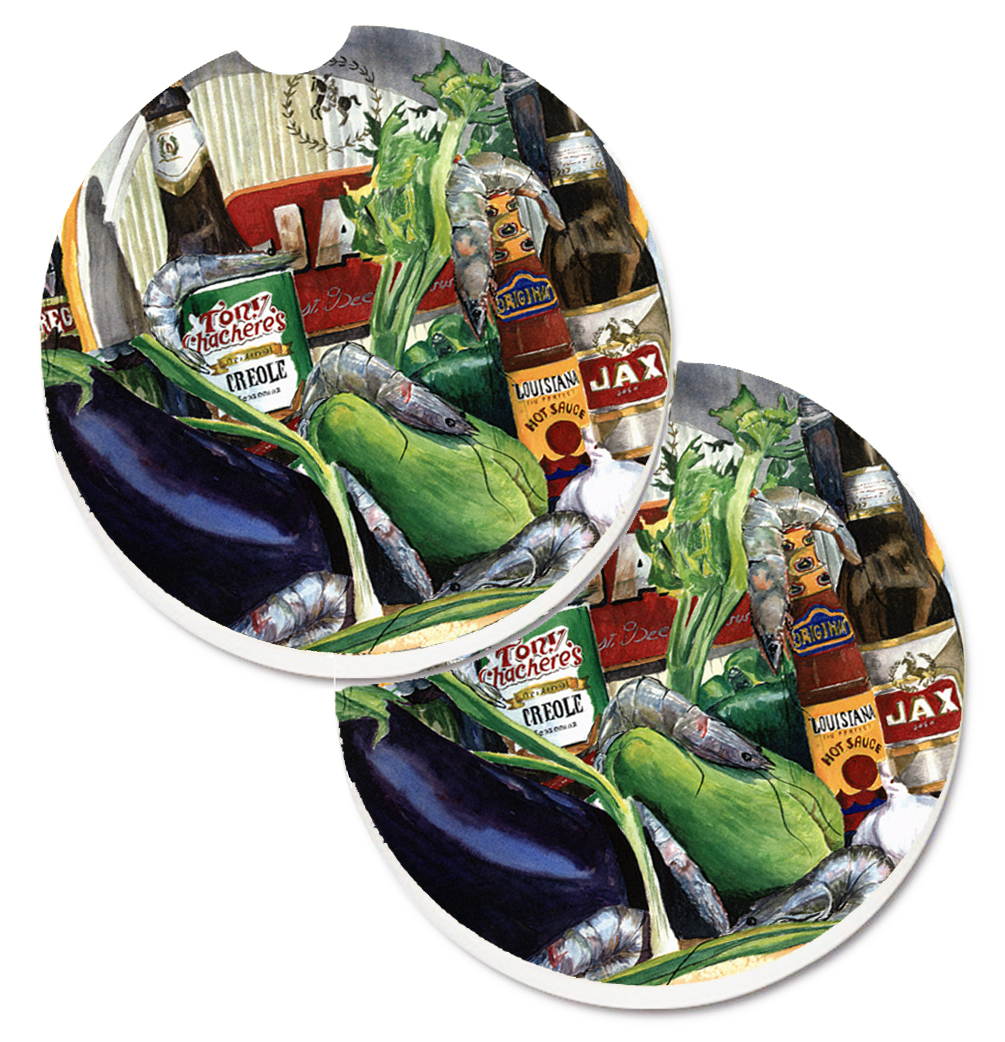 Picture of Carolines Treasures 1007CARC Eggplant & New Orleans Beers Set of 2 Cup Holder Car Coaster