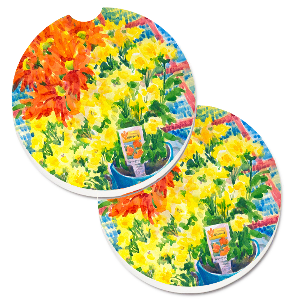 Picture of Carolines Treasures 6005CARC Flower Mums Set of 2 Cup Holder Car Coaster