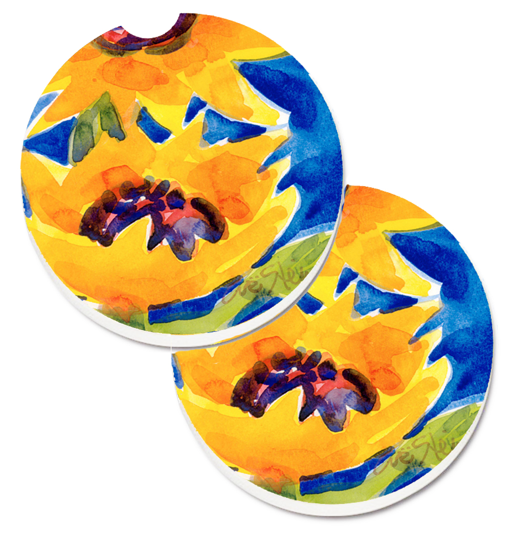 Picture of Carolines Treasures 6012CARC Flower Sunflower Set of 2 Cup Holder Car Coaster