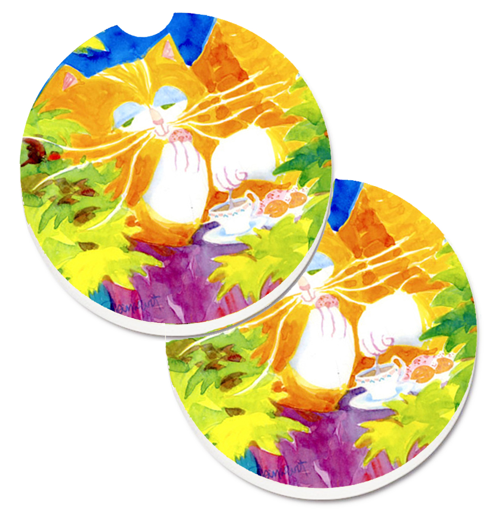 Picture of Carolines Treasures 6101CARC Cat Tea Time Set of 2 Cup Holder Car Coaster