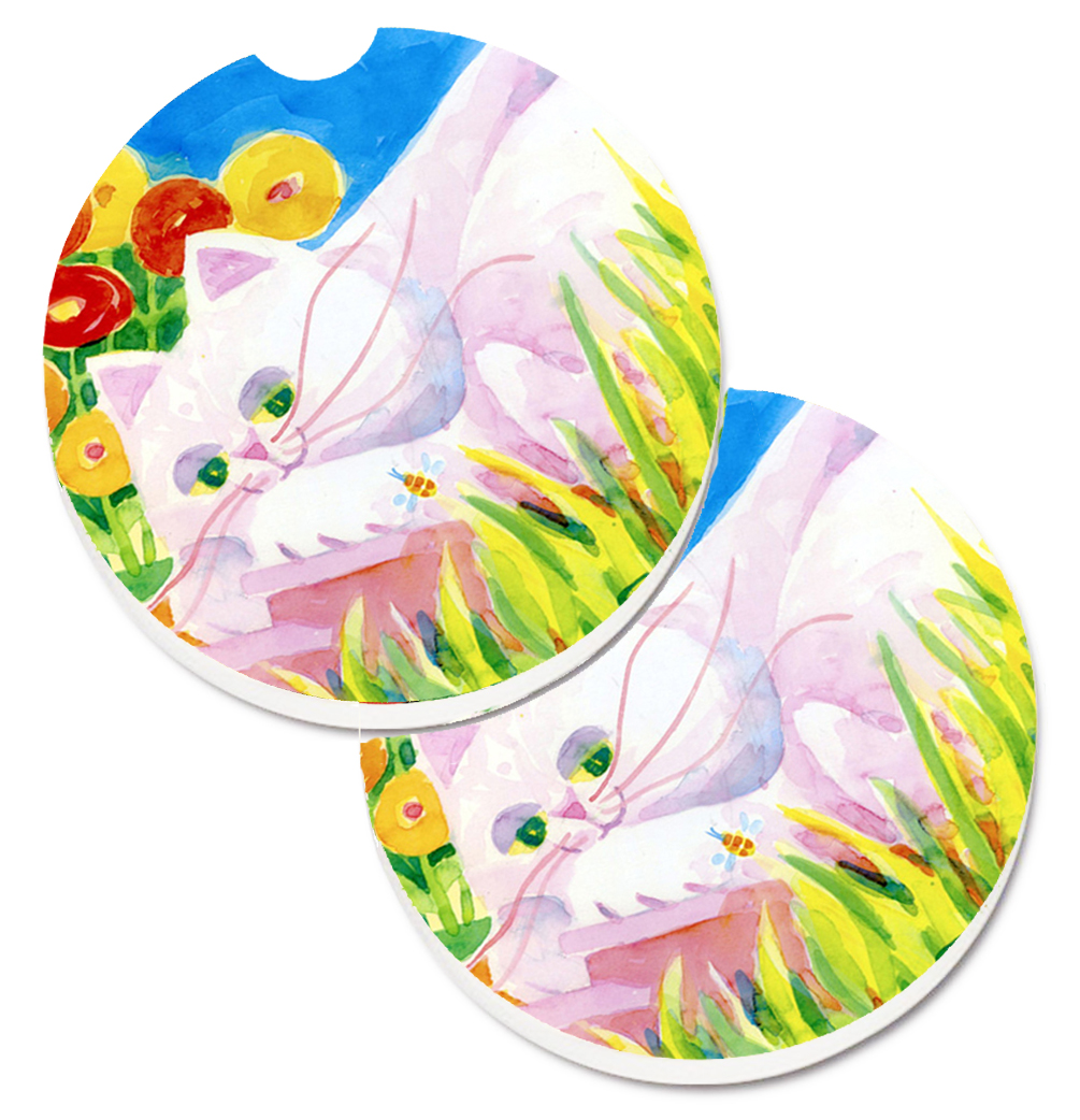 Picture of Carolines Treasures 6102CARC White Cat Set of 2 Cup Holder Car Coaster