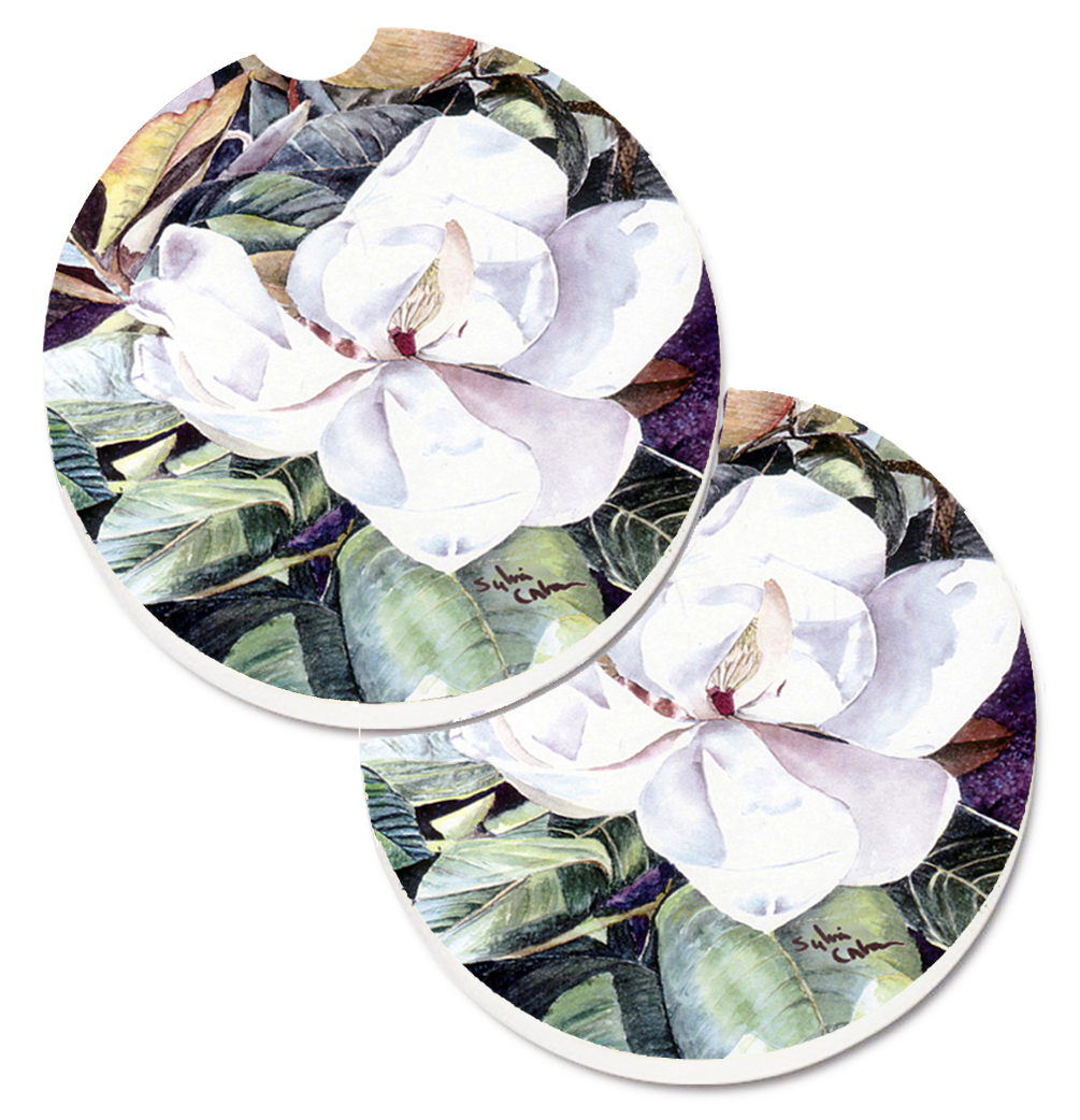 Picture of Carolines Treasures 8002CARC Flower Magnolia Set of 2 Cup Holder Car Coaster