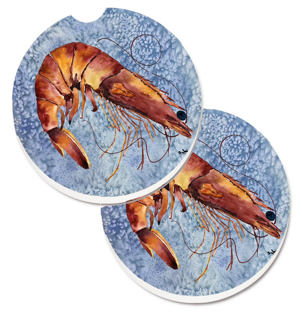 Picture of Carolines Treasures 8153CARC Cooked Shrimp Cool Blue Water Set of 2 Cup Holder Car Coaster