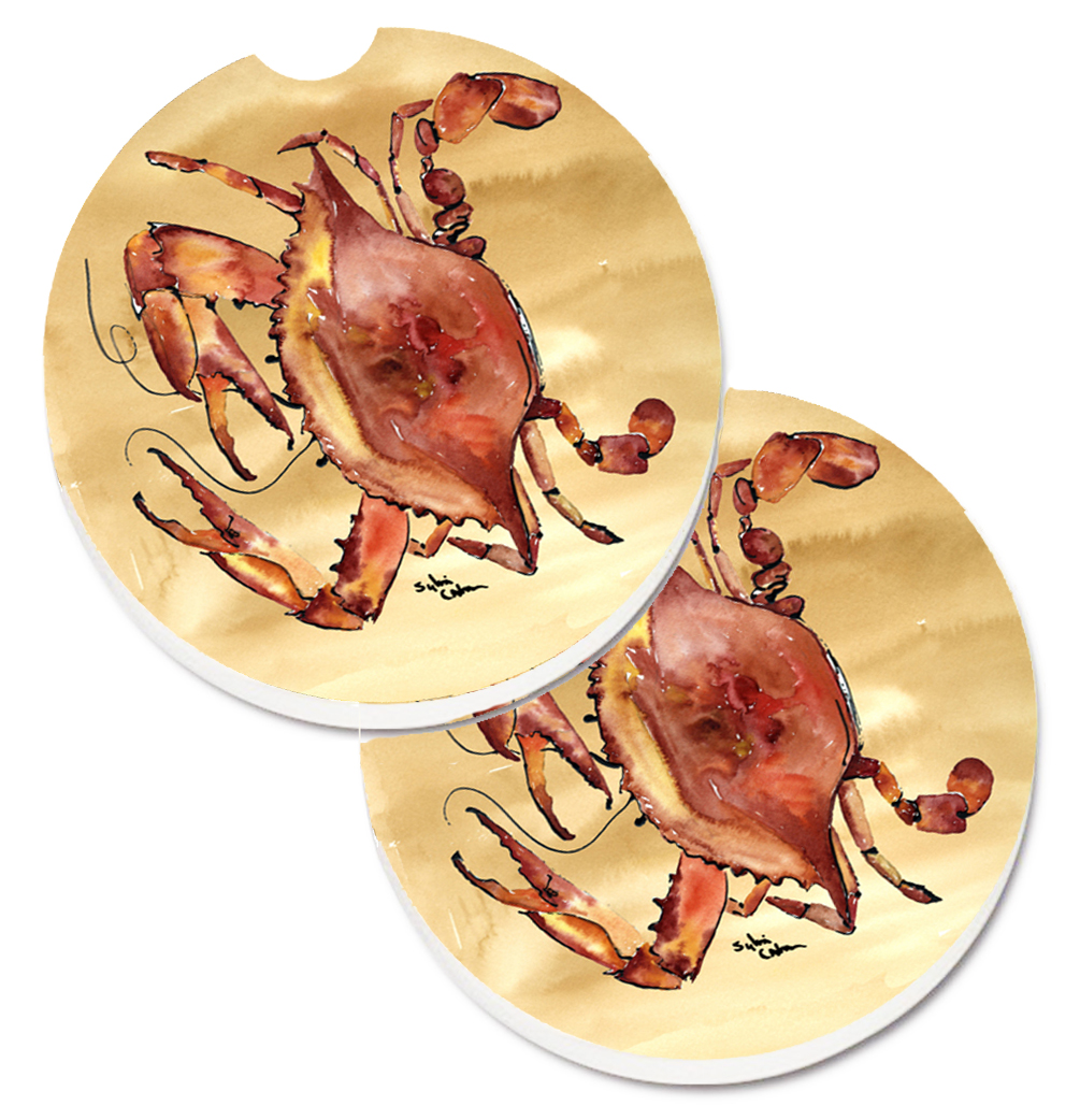 Picture of Carolines Treasures 8154CARC Cooked Crab Sandy Beach Set of 2 Cup Holder Car Coaster