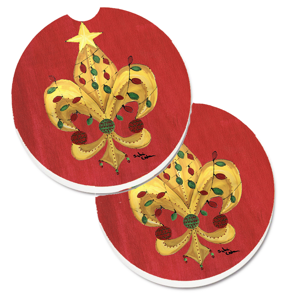 Picture of Carolines Treasures 8185CARC Christmas Fleur De Lis Tree with Lights Set of 2 Cup Holder Car Coaster