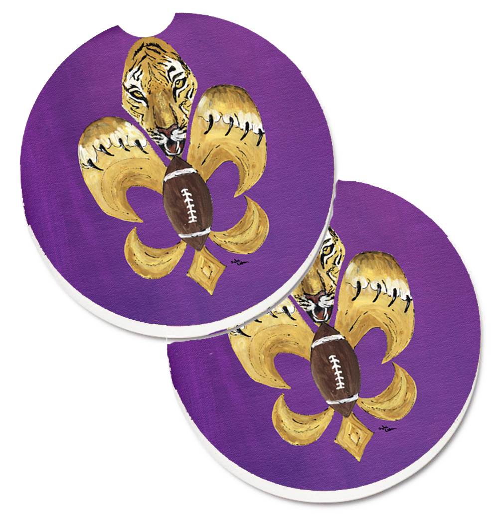 Picture of Carolines Treasures 8205-2CARC Tiger Football Fleur De Lis Set of 2 Cup Holder Car Coaster