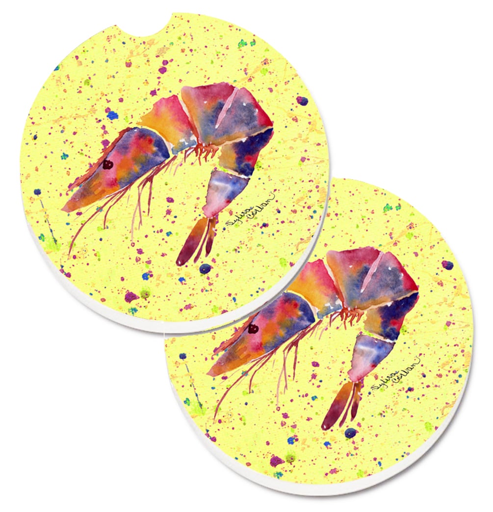 Picture of Carolines Treasures 8454CARC Shrimp Set of 2 Cup Holder Car Coaster