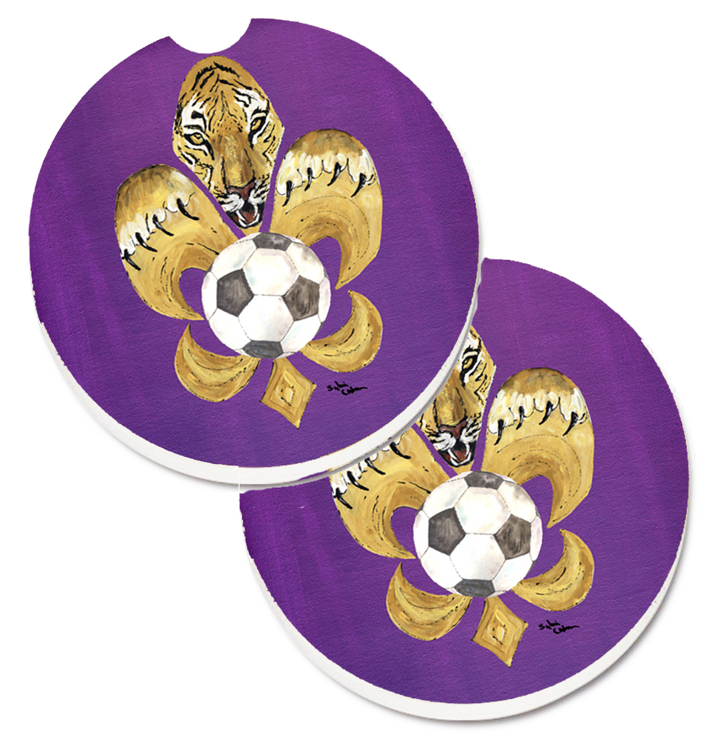 Tiger Fleur De Lis Soccer Set of 2 Cup Holder Car Coaster