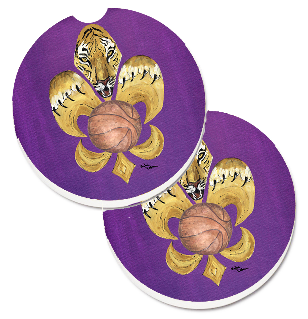 Tiger Fleur De Lis Basketball Set of 2 Cup Holder Car Coaster