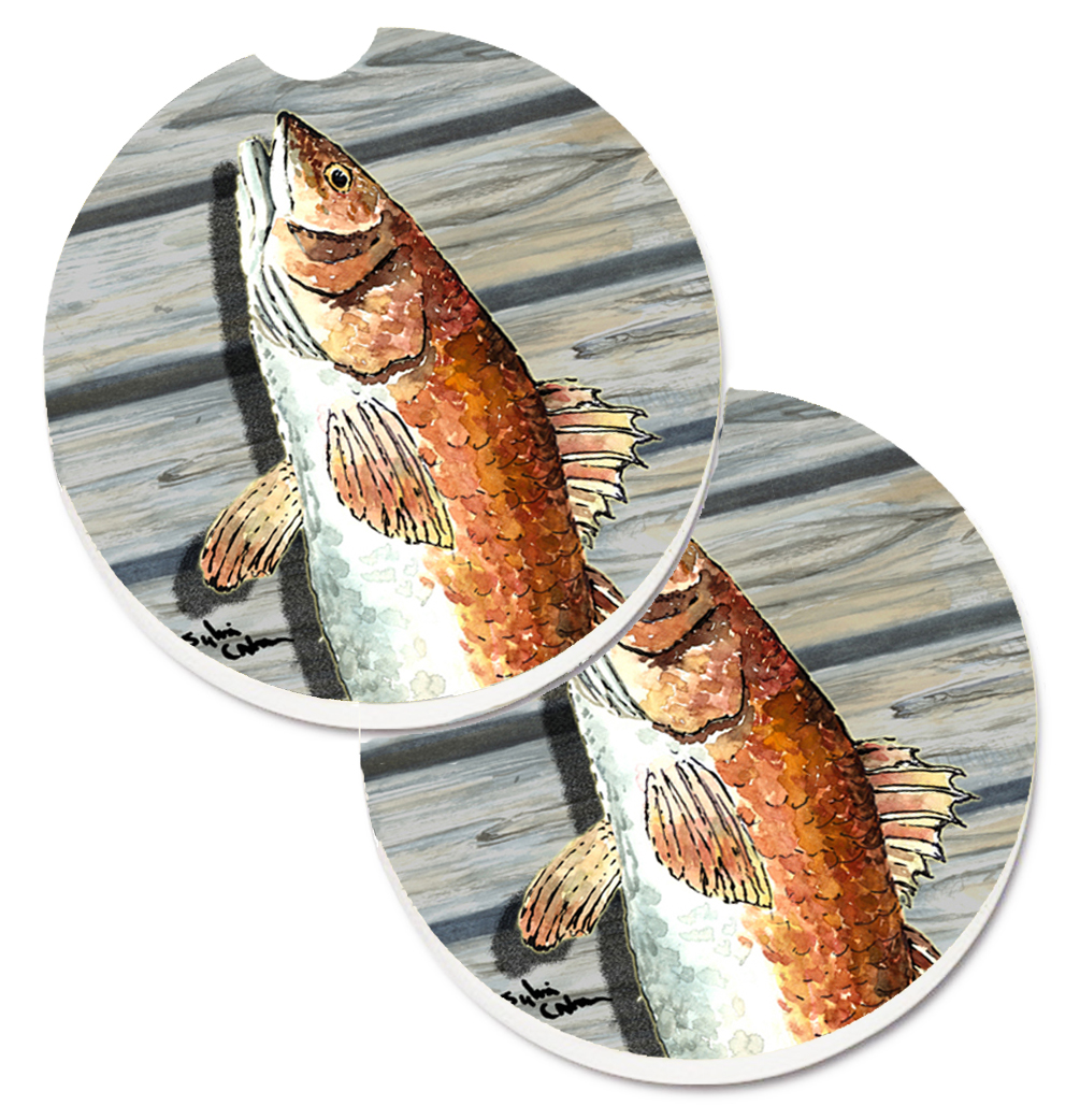 Picture of Carolines Treasures 8489CARC Red Fish Set of 2 Cup Holder Car Coaster