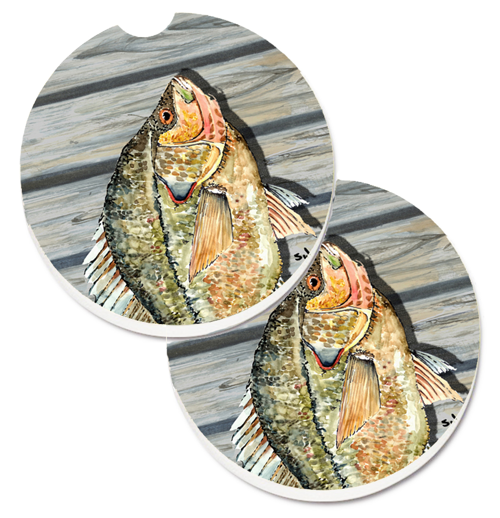 Croppie Fish on Pier Set of 2 Cup Holder Car Coaster