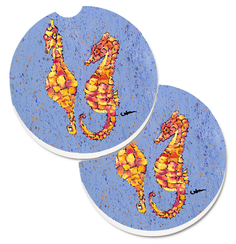 Picture of Carolines Treasures 8526CARC Seahorses on Blue Set of 2 Cup Holder Car Coaster