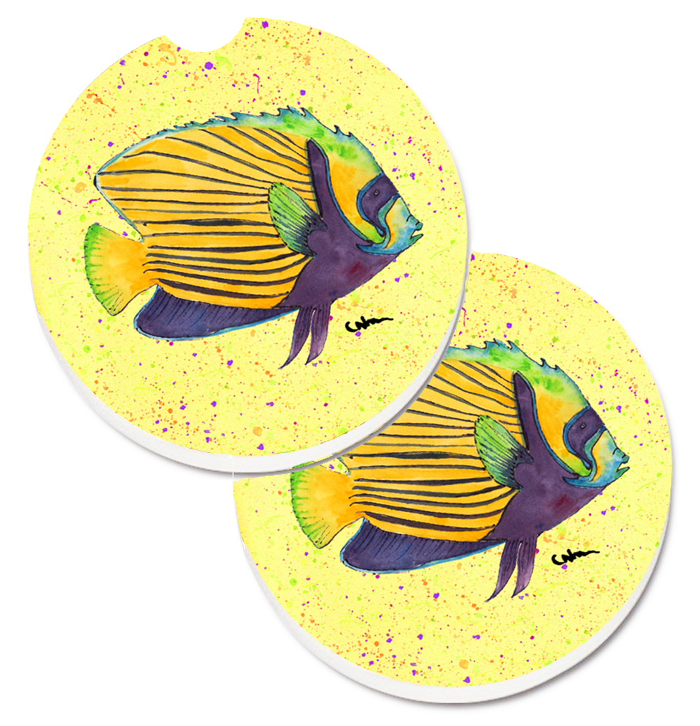 Picture of Carolines Treasures 8528CARC Yellow Fish on Yellow Set of 2 Cup Holder Car Coaster