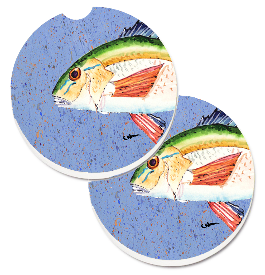 Picture of Carolines Treasures 8534CARC Rainbow Trout on Blue Set of 2 Cup Holder Car Coaster