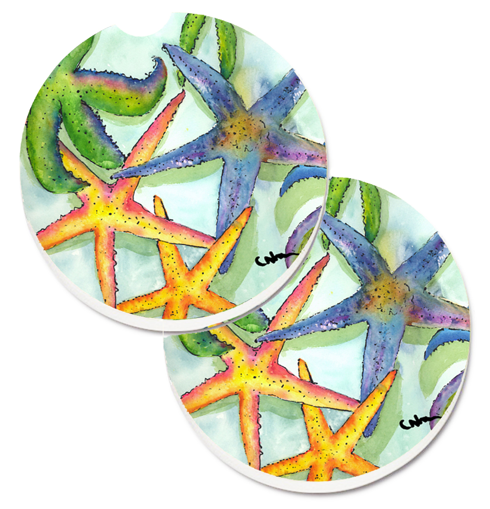 Picture of Carolines Treasures 8542CARC Starfish Set of 2 Cup Holder Car Coaster