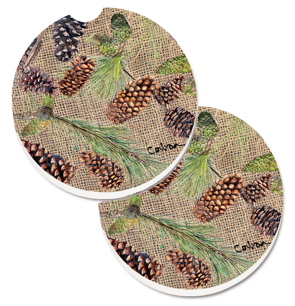 8735CARC Pine Cones Set of 2 Cup Holder Car Coaster
