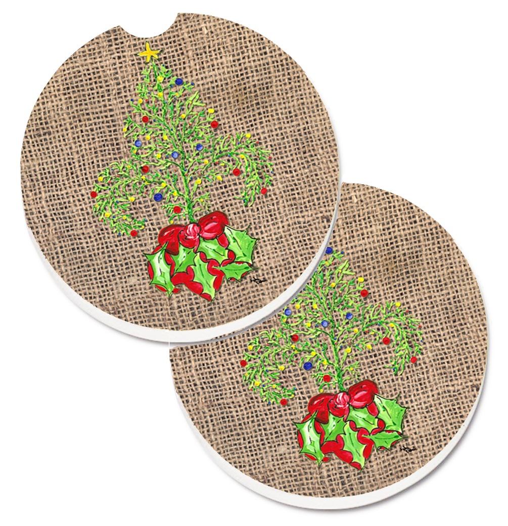 8745CARC Christmas Tree Fleur De Lis Set of 2 Cup Holder Car Coaster