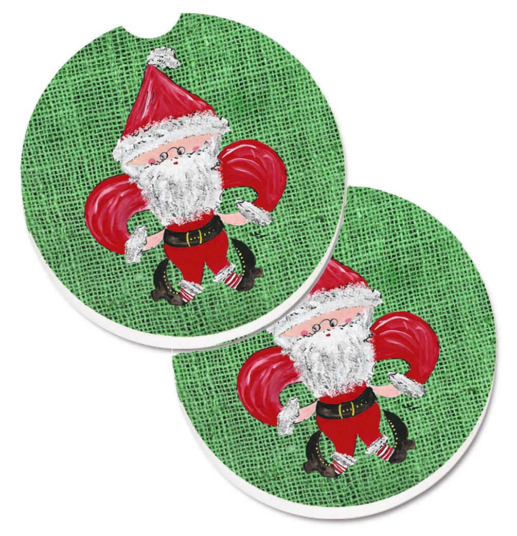 Christmas Santa Fleur De Lis Set of 2 Cup Holder Car Coaster