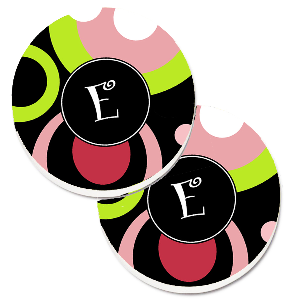 Letter E Monogram Retro in Black Set of 2 Cup Holder Car Coaster