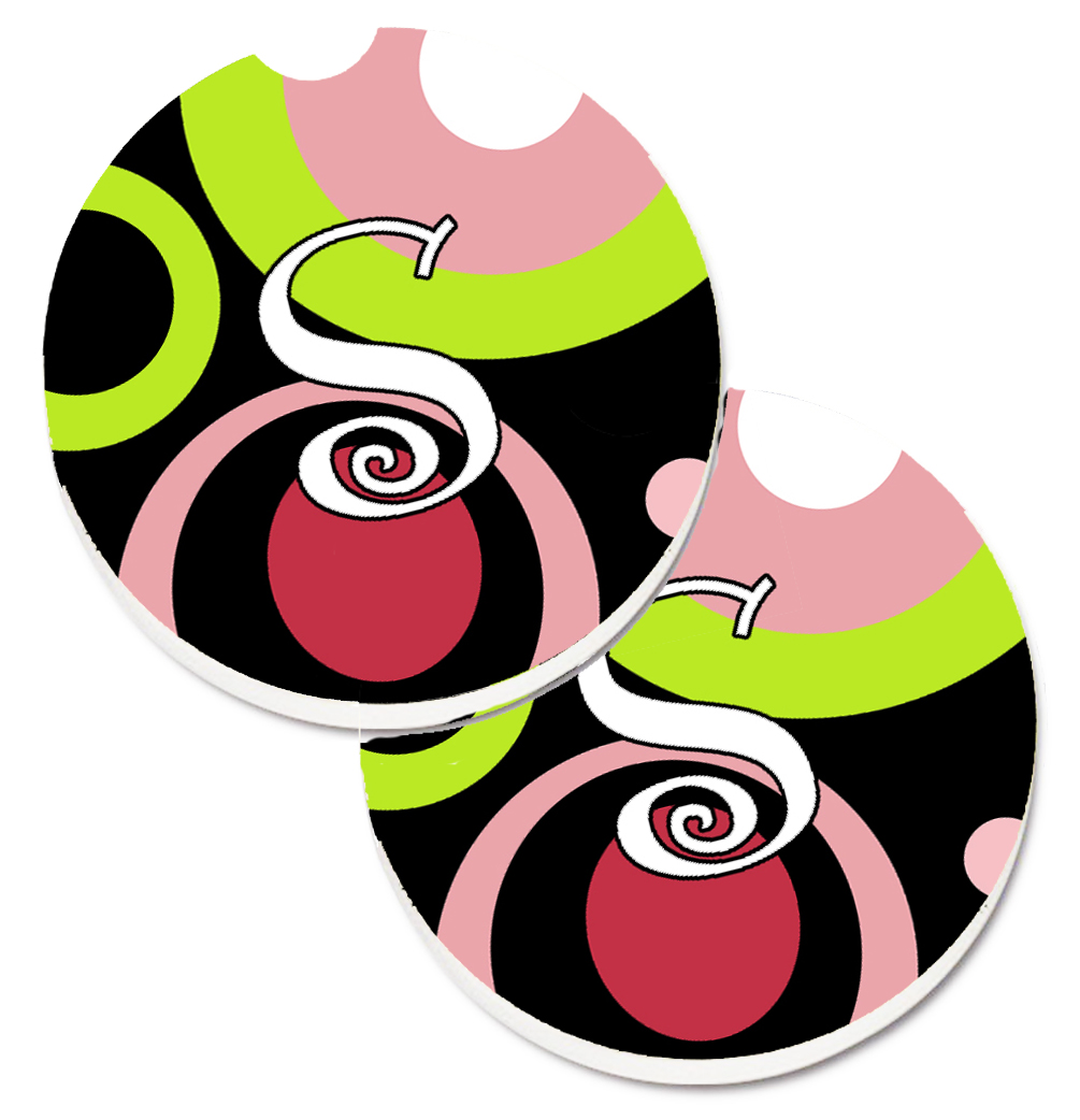 AM1002-SCARC Letter S Monogram Retro in Black Set of 2 Cup Holder Car Coaster