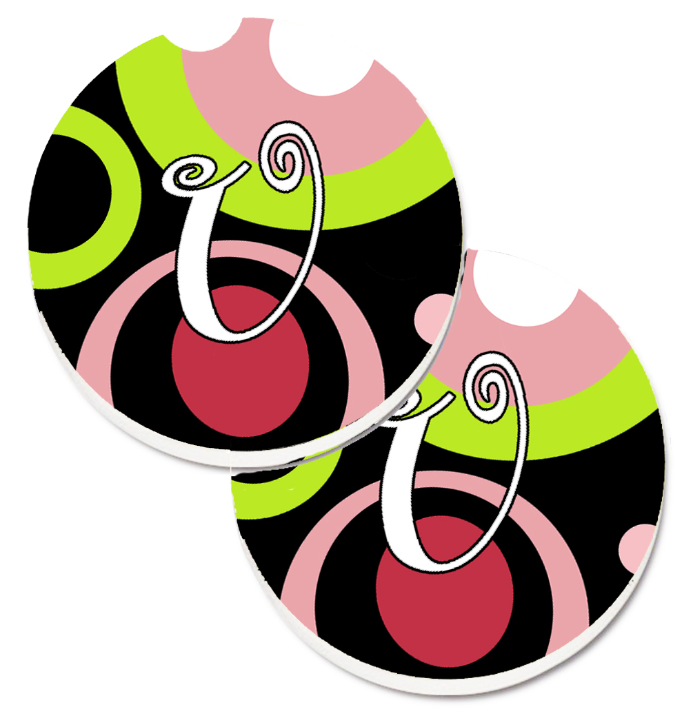 AM1002-UCARC Letter U Monogram Retro in Black Set of 2 Cup Holder Car Coaster