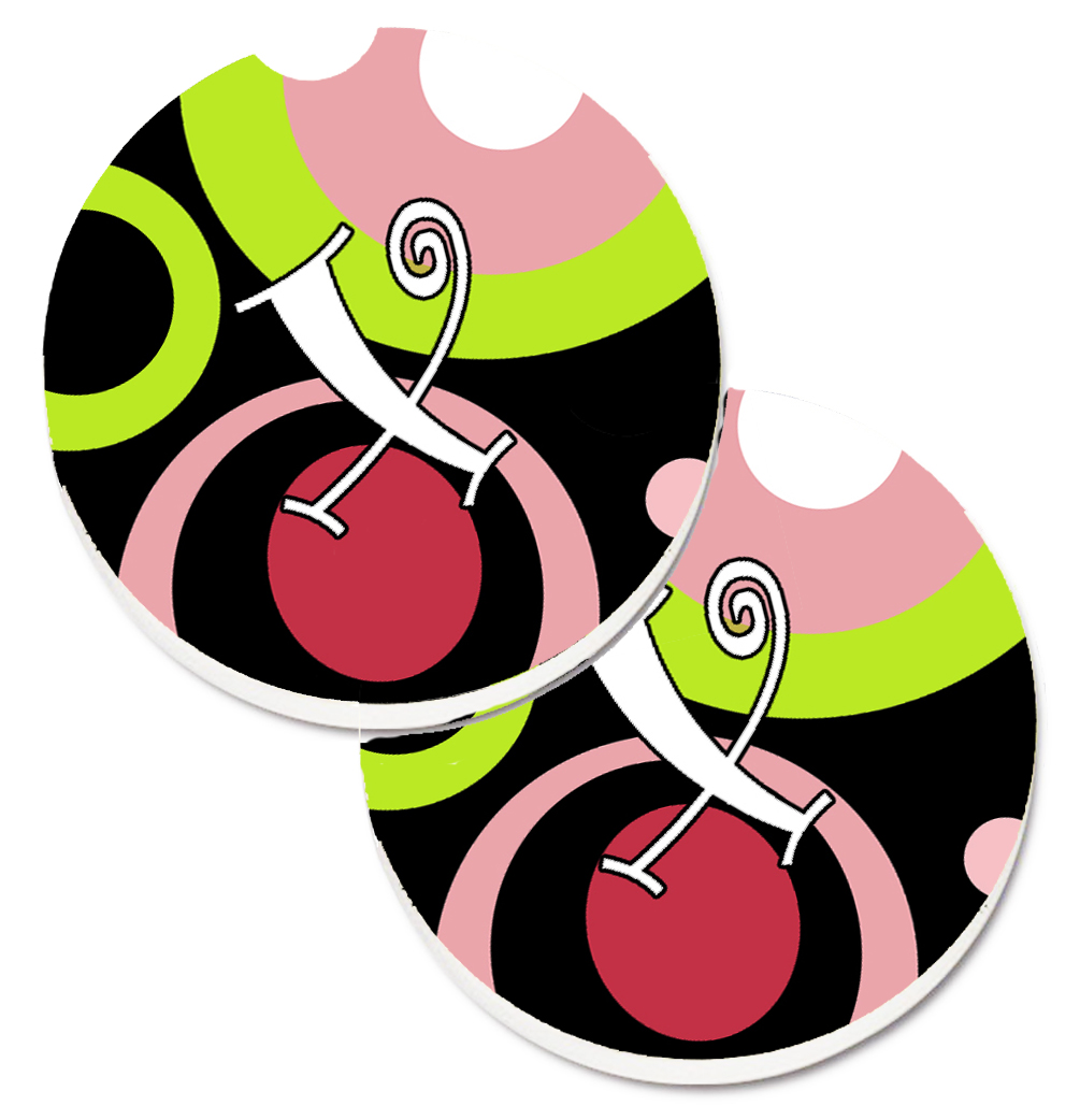 Letter X Monogram Retro in Black Set of 2 Cup Holder Car Coaster