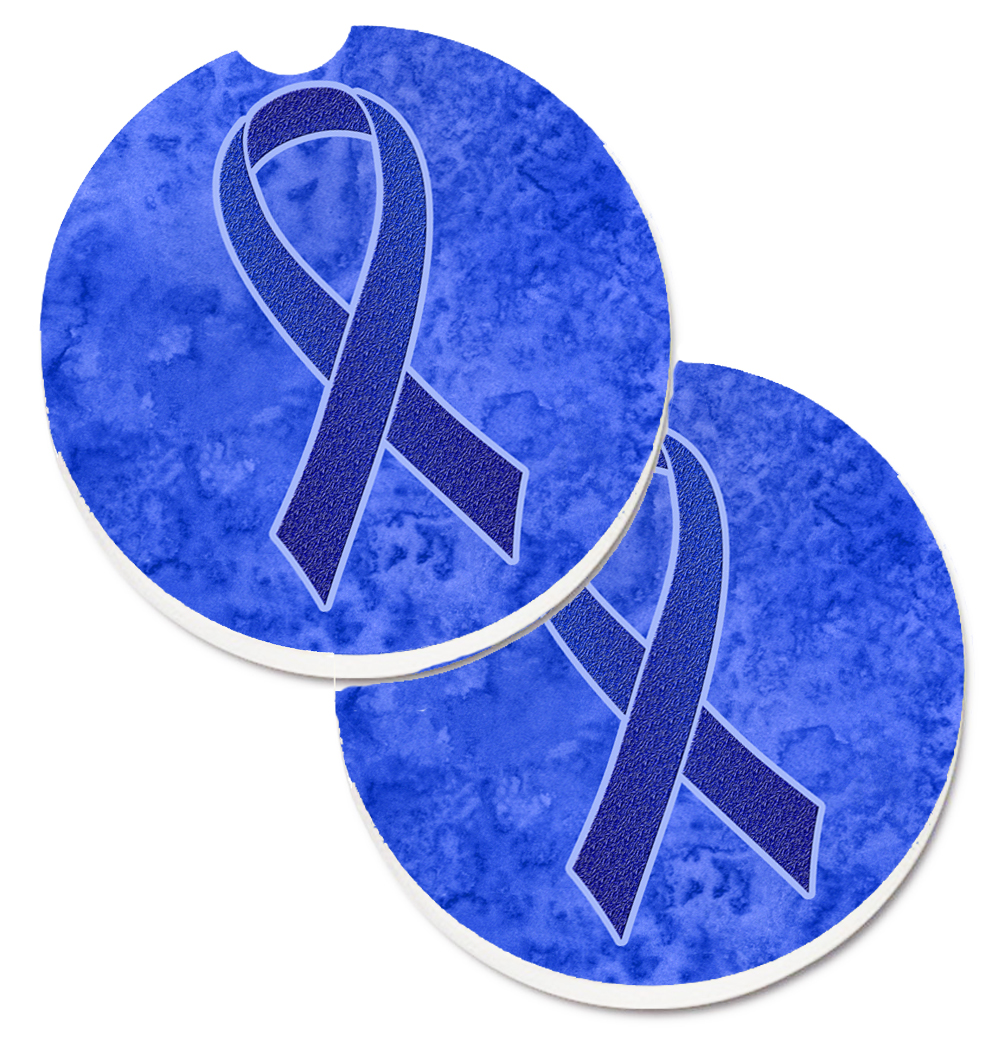 Picture of Carolines Treasures AN1202CARC Dark Blue Ribbon for Colon Cancer Awareness Set of 2 Cup Holder Car Coaster