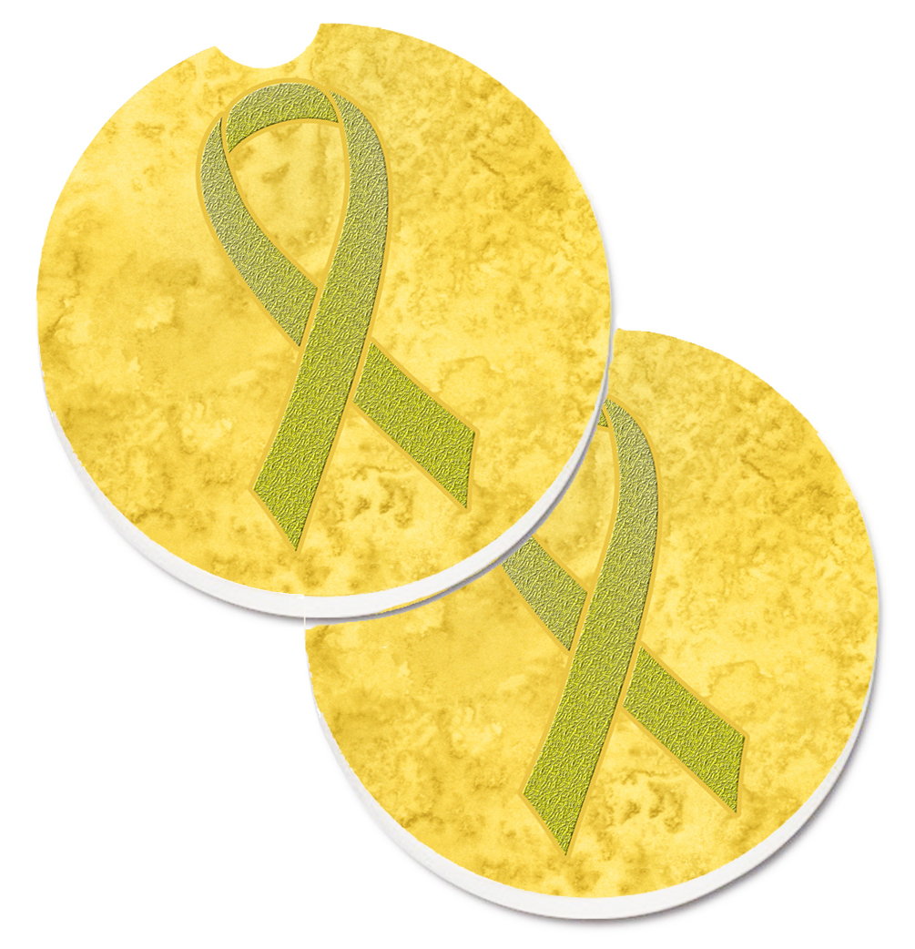 AN1203CARC Yellow Ribbon for Sarcoma Bone or Bladder Cancer Awareness Set of 2 Cup Holder Car Coaster