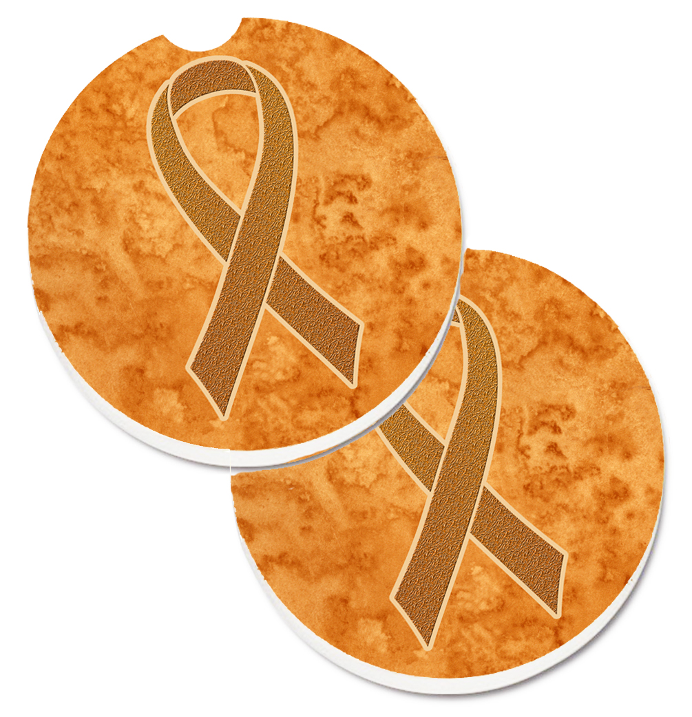 Picture of Carolines Treasures AN1204CARC Orange Ribbon for Leukemia Awareness Set of 2 Cup Holder Car Coaster