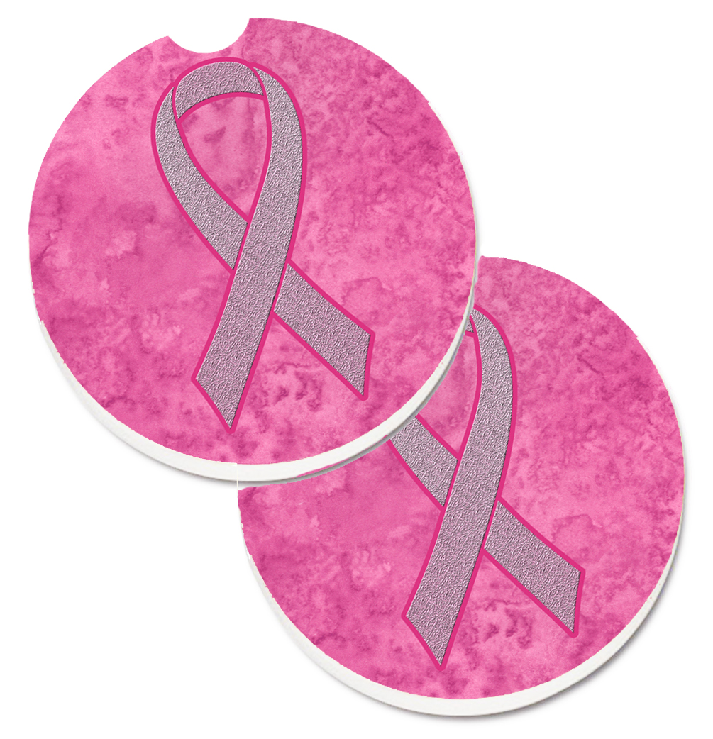 Picture of Carolines Treasures AN1205CARC Pink Ribbon for Breast Cancer Awareness Set of 2 Cup Holder Car Coaster