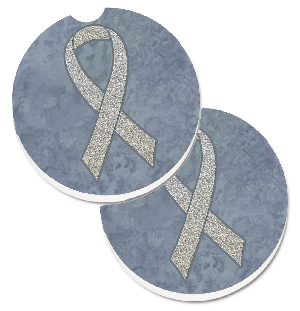 Picture of Carolines Treasures AN1210CARC Clear Ribbon for Lung Cancer Awareness Set of 2 Cup Holder Car Coaster