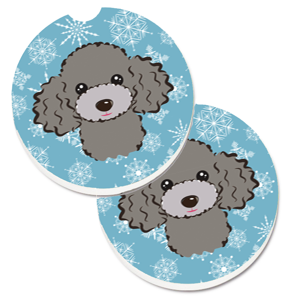 Snowflake Silver & Grey Poodle Set of 2 Cup Holder Car Coaster