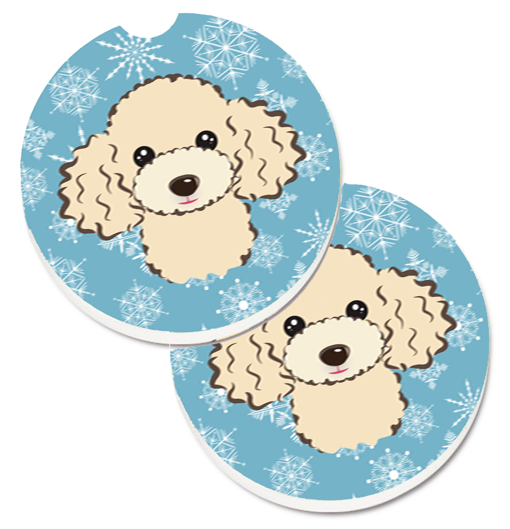 Snowflake Buff Poodle Set of 2 Cup Holder Car Coaster