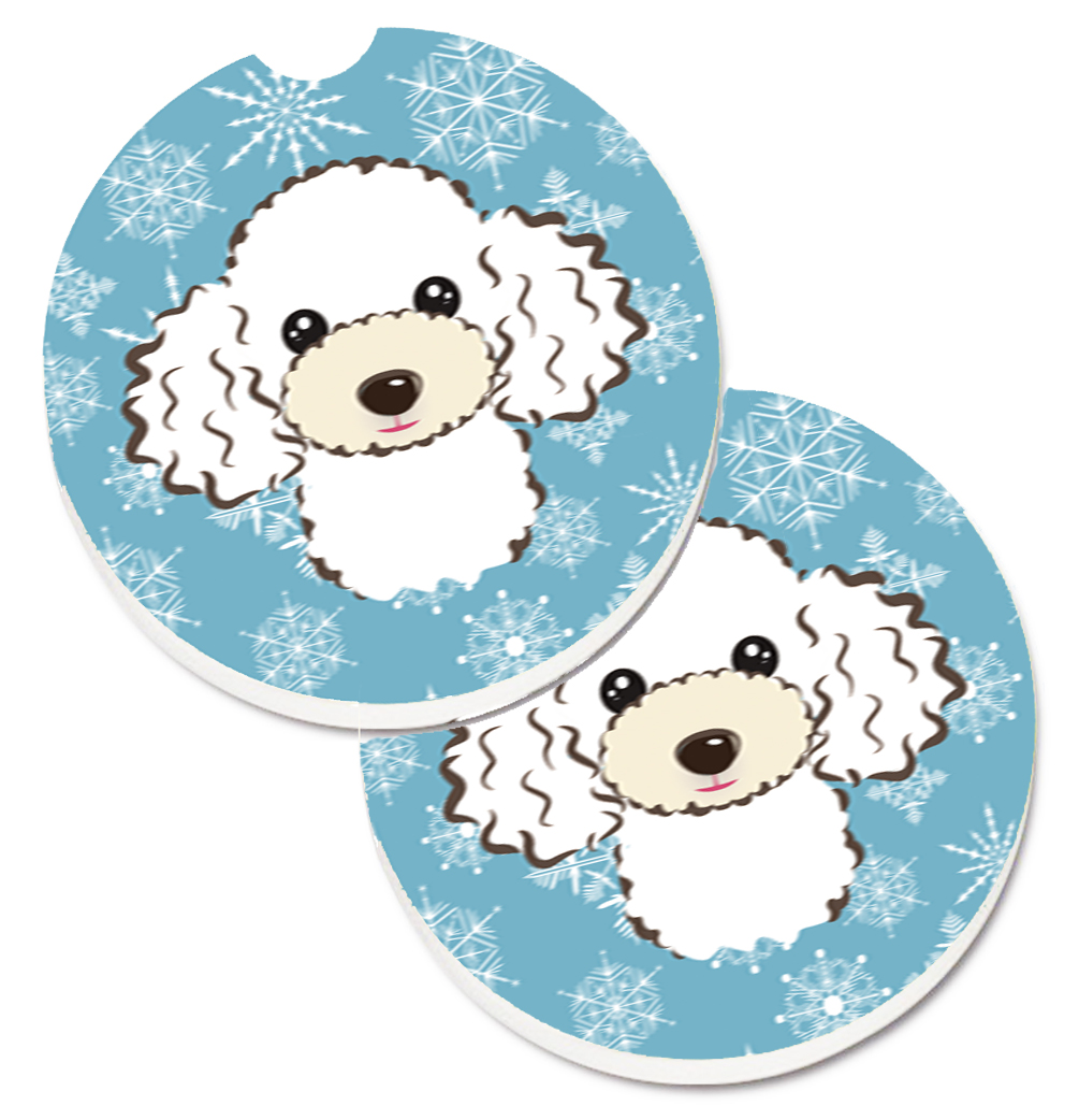 BB1691CARC Snowflake White Poodle Set of 2 Cup Holder Car Coaster