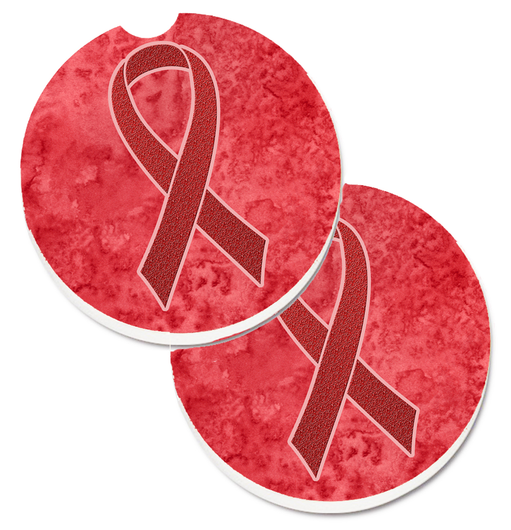 Red Ribbon for Aids Awareness Set of 2 Cup Holder Car Coaster