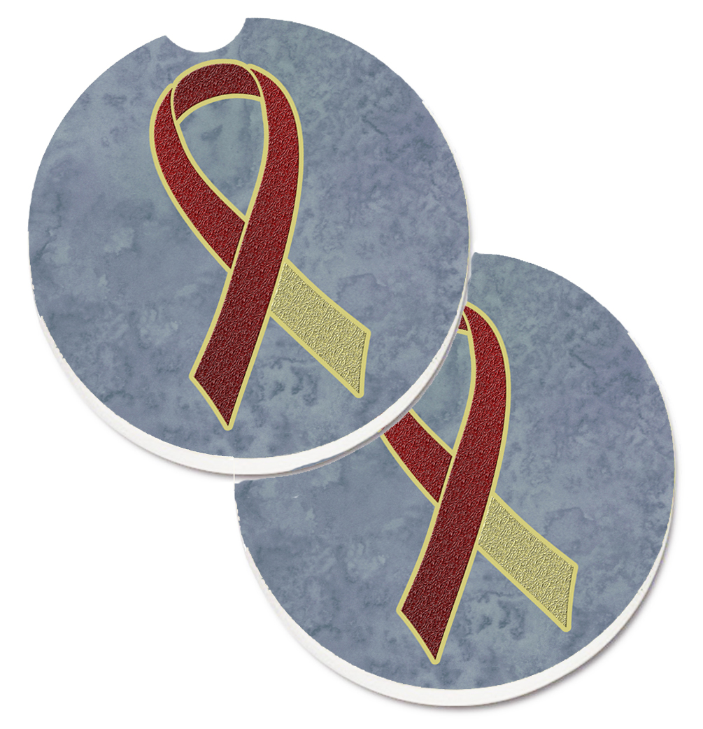 AN1218CARC Burgundy & Ivory Ribbon for Head & Neck Cancer Awareness Set of 2 Cup Holder Car Coaster
