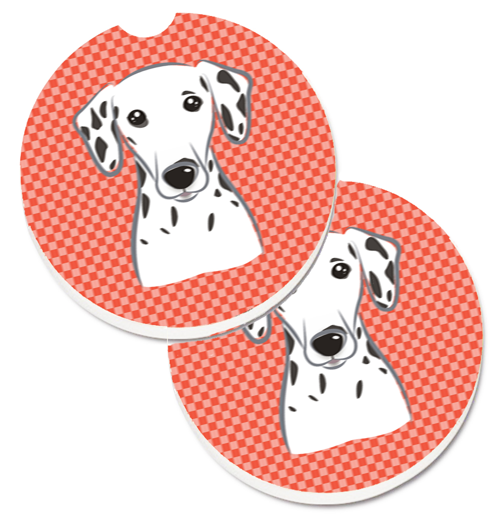 Red Checkered Dalmatian Set of 2 Cup Holder Car Coaster