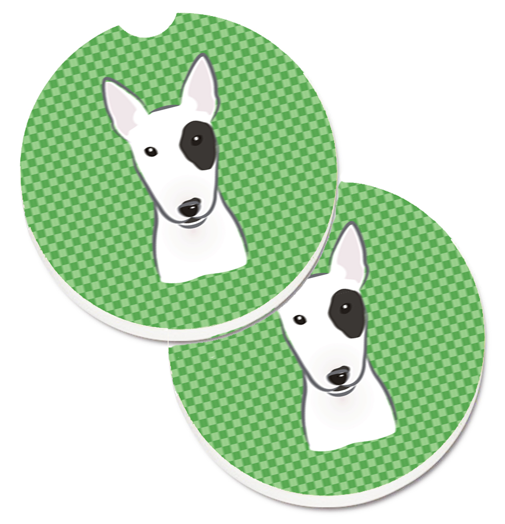 BB1132CARC Green Checkered Bull Terrier Set of 2 Cup Holder Car Coaster