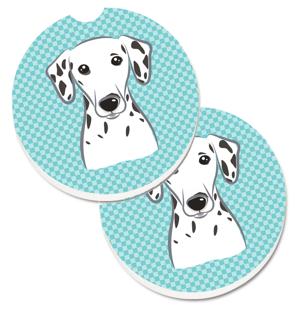 Checkerboard Blue Dalmatian Set of 2 Cup Holder Car Coaster