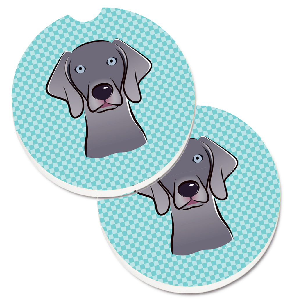 Checkerboard Blue Weimaraner Set of 2 Cup Holder Car Coaster