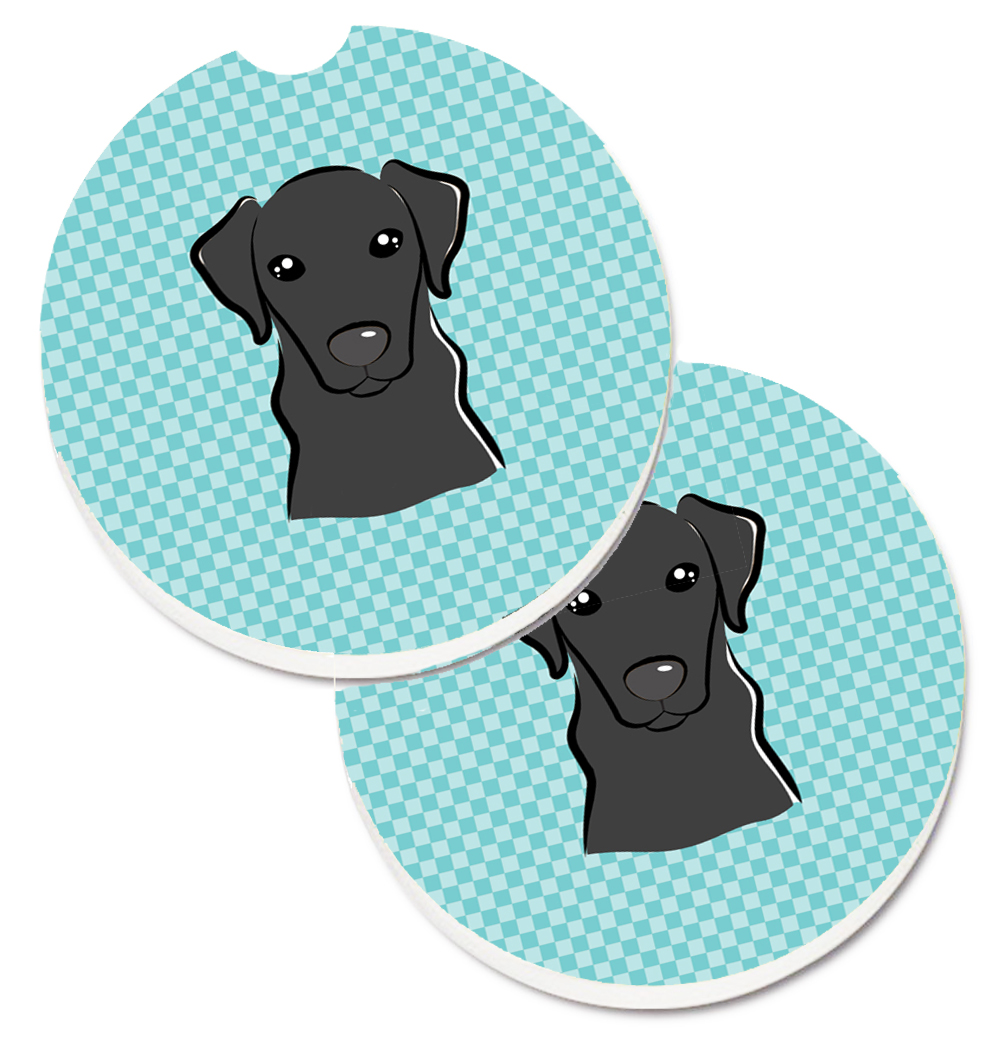Checkerboard Blue & Black Labrador Set of 2 Cup Holder Car Coaster