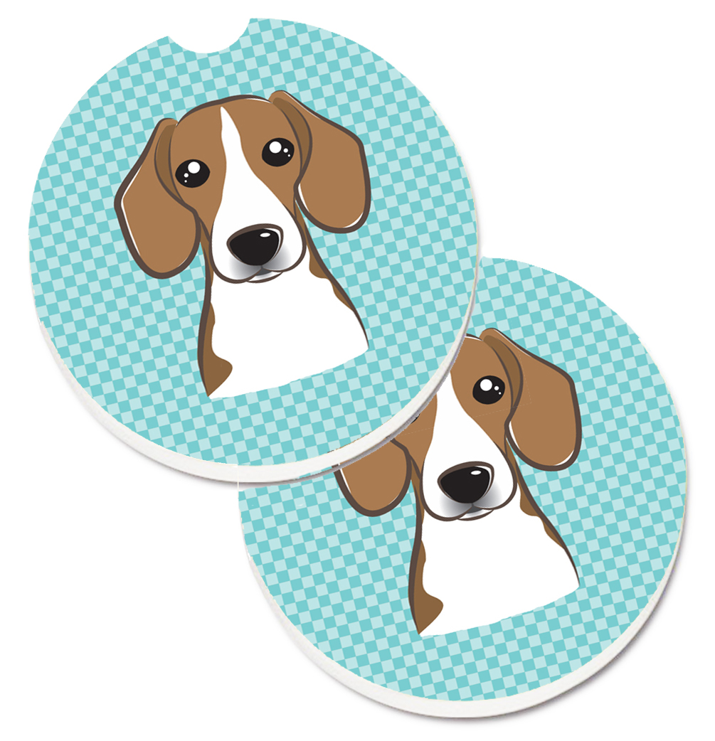 Checkerboard Blue Beagle Set of 2 Cup Holder Car Coaster